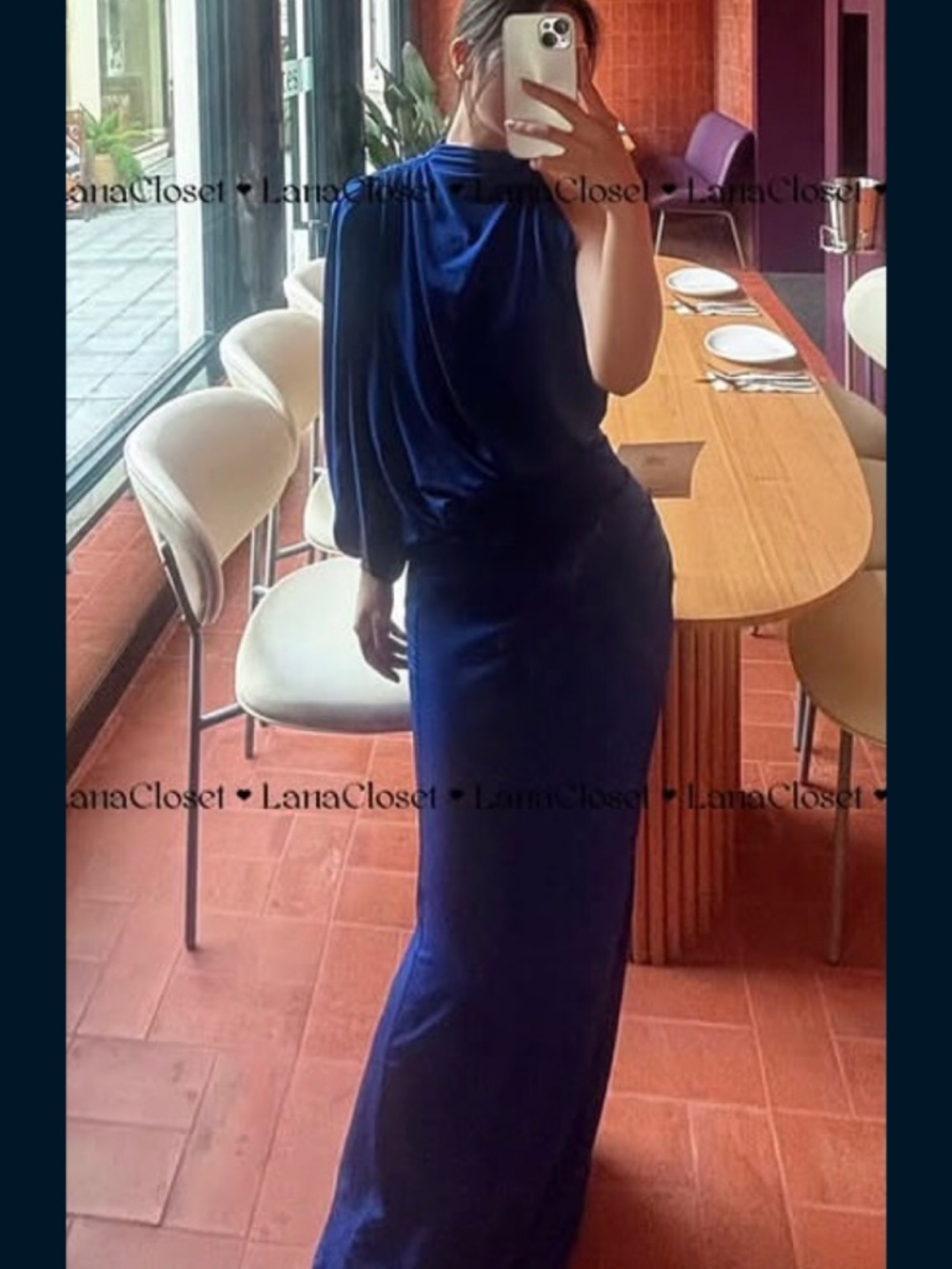 Zara Asymmetrical Cape Sleeve High Neck Bare Shoulder Ruched Detail Maxi Dress - Picture 7 of 15